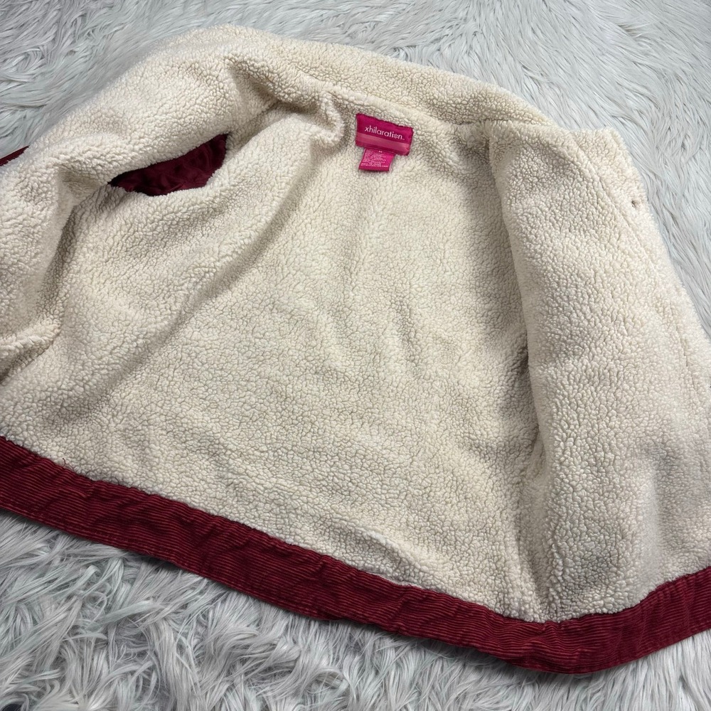 Vintage Y2K Xhilaration Women's M Red Corduroy Sherpa Lined Trucker Jacket - Picture 5 of 6